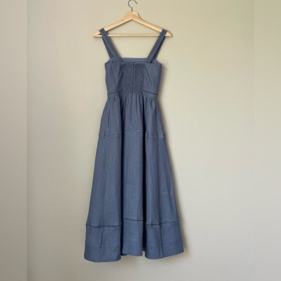 NEW Reformation Everett Linen Midi Dress Cornflower Blue | US 2 UK 6 - Picture 9 of 14